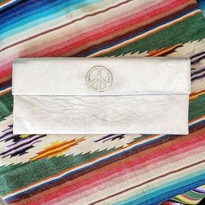 Donald J Pliner silver leather clutch